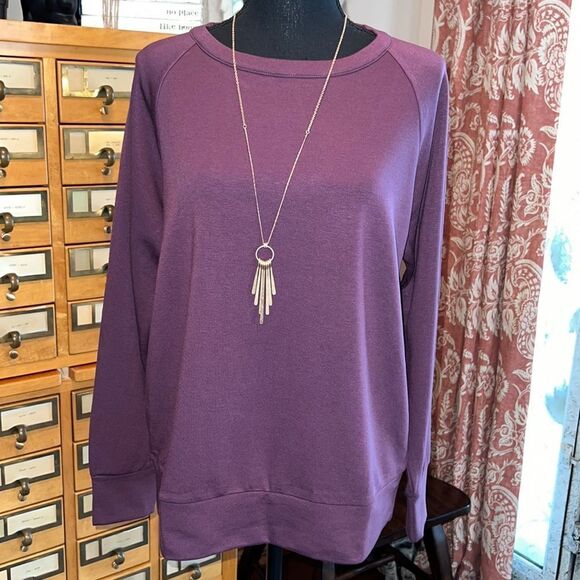 NWT EDDIE BAUER Women’s Sweatshirt Large Ultrasoft Crewneck Soft Stretch Purple - Picture 4 of 9
